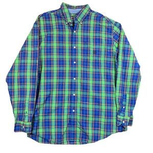 Chaps Easy Care Button Front Shirt Blue Green Plaid Big and Tall Size XXL Tall
